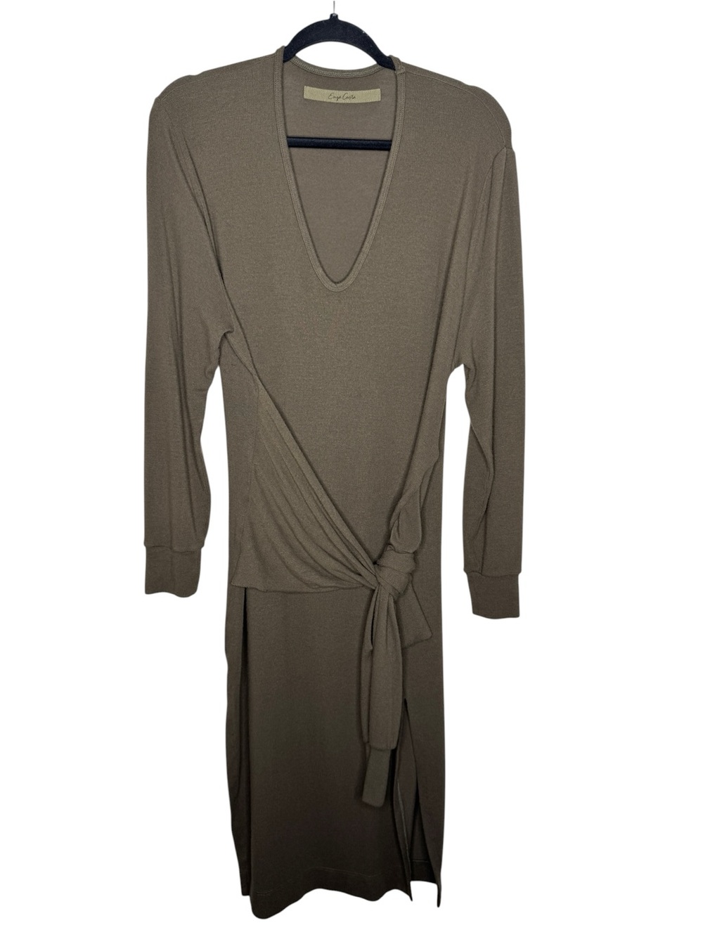 ENZA COSTA / taupe brown Peached Jersey Waist Tie long sleeve dress / M